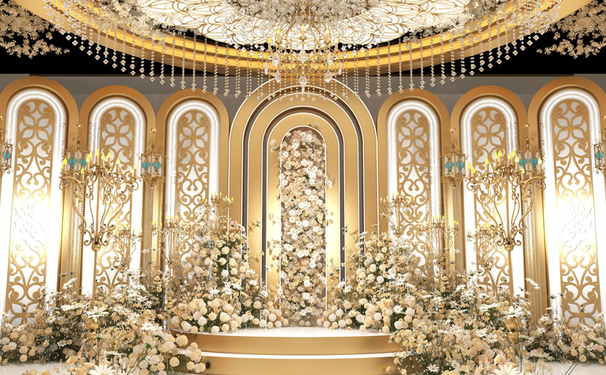 黄岩香槟色调婚礼堂效果展示